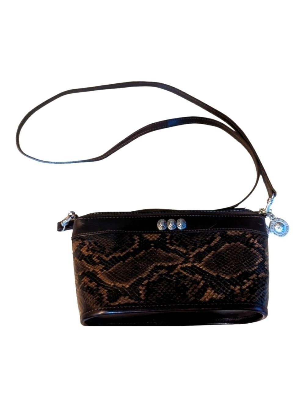 Brighton One World black leather snake embossed crossbody EUC